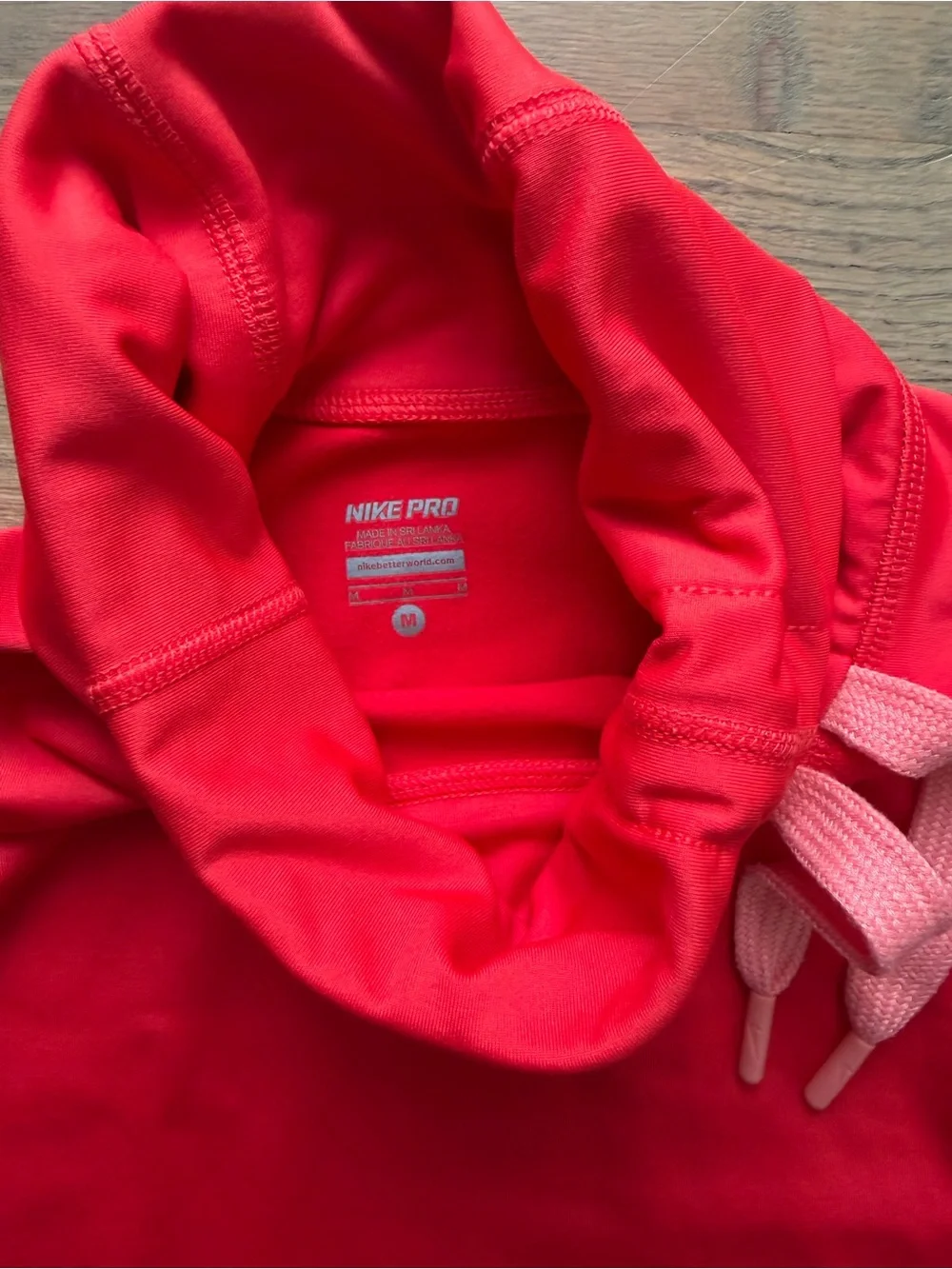 Nike Women’s Red Long-Sleeve Cowl Neck Top with Pink Drawcords